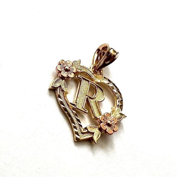14k solid gold Initial R heart Charm | letter R Charm | Birthday gift | - Picture 9 of 11